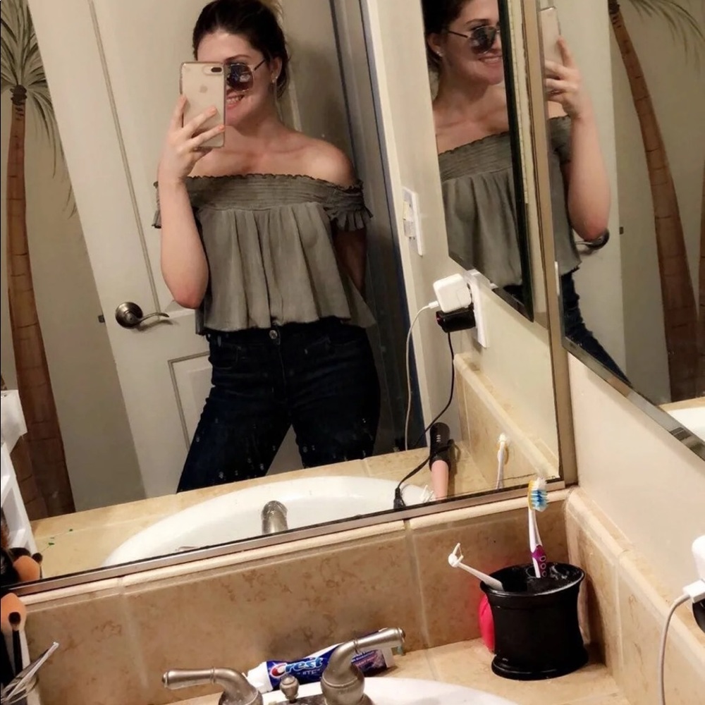 Olive off the shoulder blouse